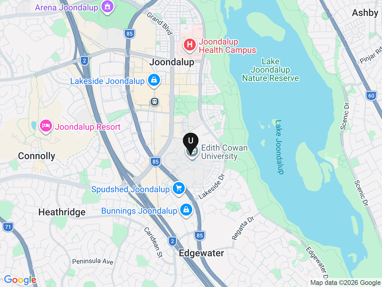Map of UniLodge homes near Edith Cowan University
