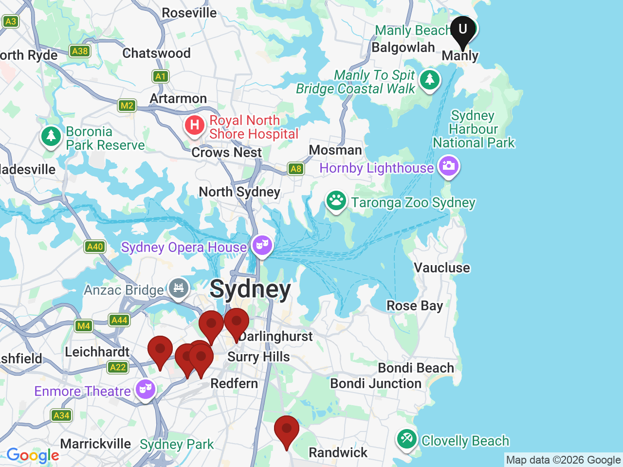 Map of UniLodge homes near NAVITAS English - Manly