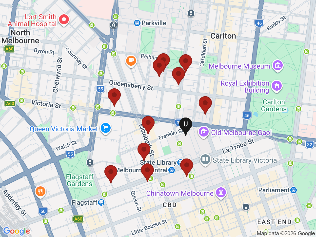 Map of UniLodge homes near RMIT University - Melbourne City Campus