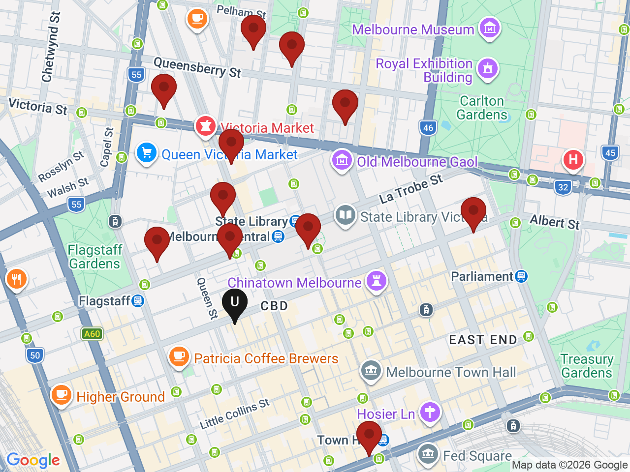 Map of UniLodge homes near Southern Cross University - Melbourne Campus