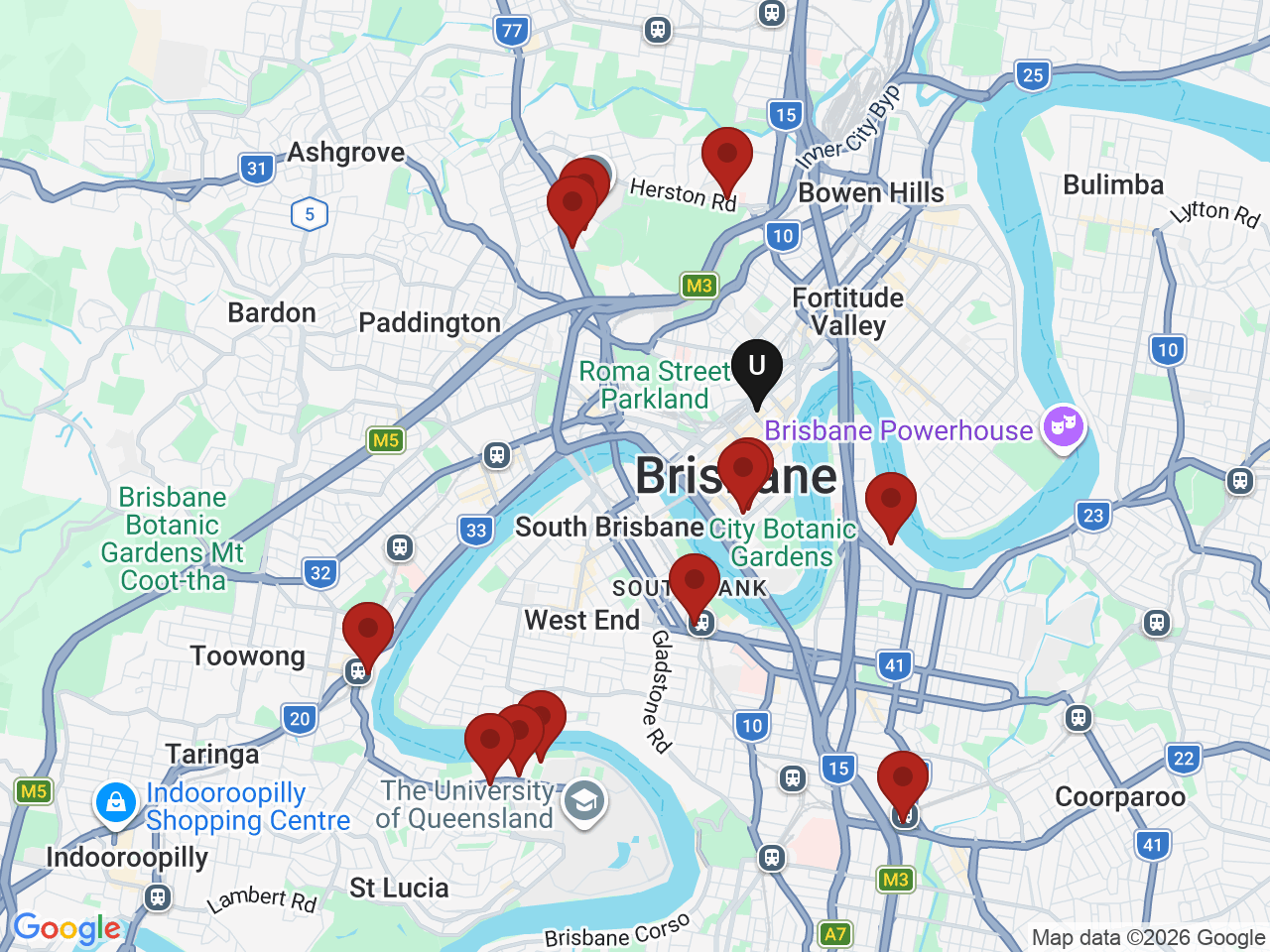 Map of UniLodge homes near The Hotel School Australia (SCU) - Brisbane Campus