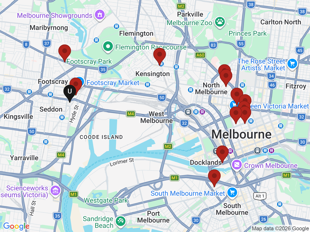 Map of UniLodge homes near Victoria University VU - Footscray Nicholson (Melbourne)