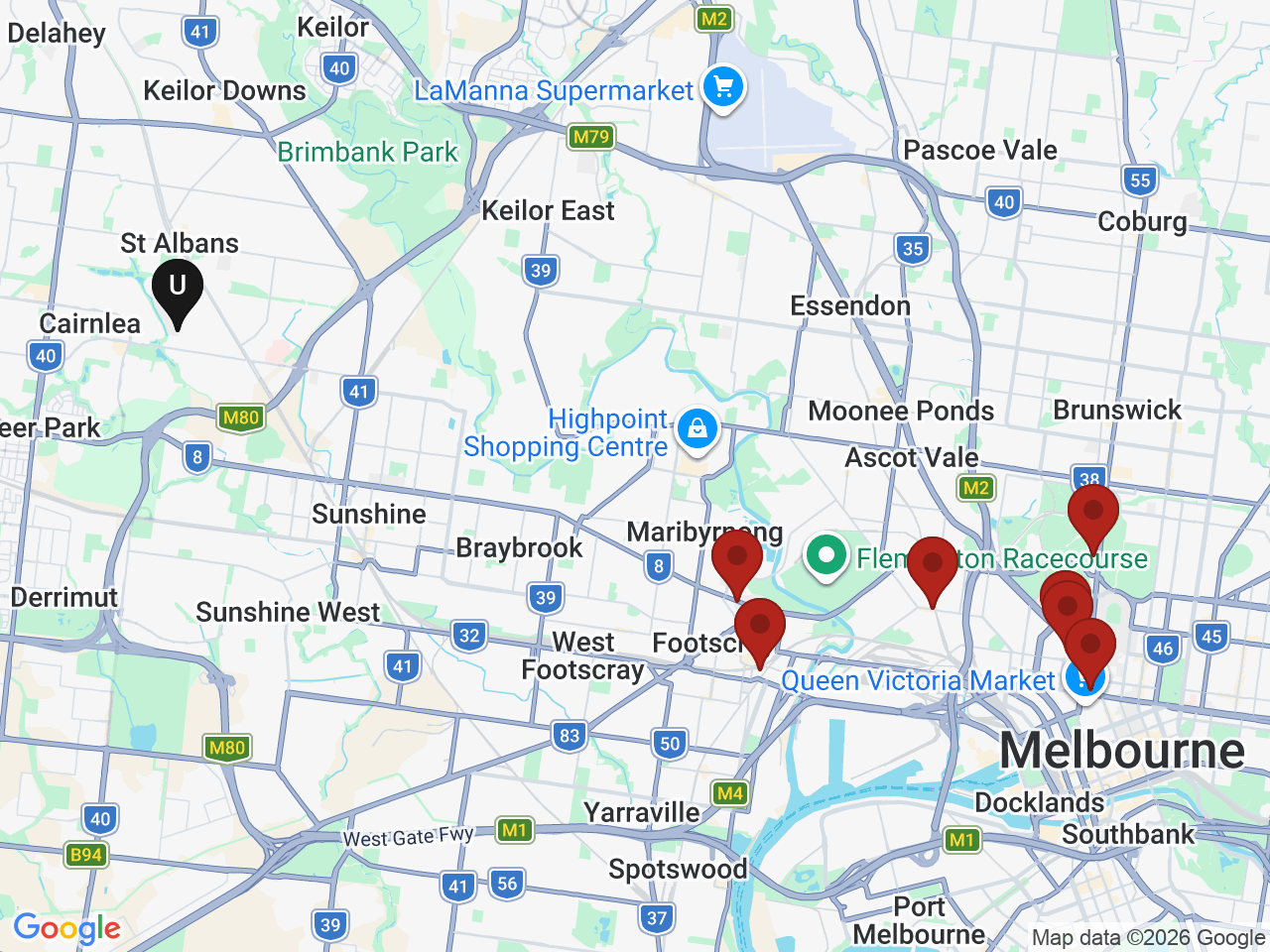 Map of UniLodge homes near Victoria University VU - St Albans (Melbourne)