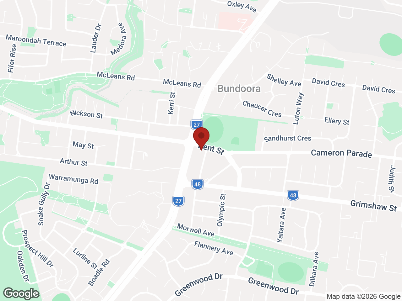 Map showing La Trobe University - North and South Apartments, Bundoora