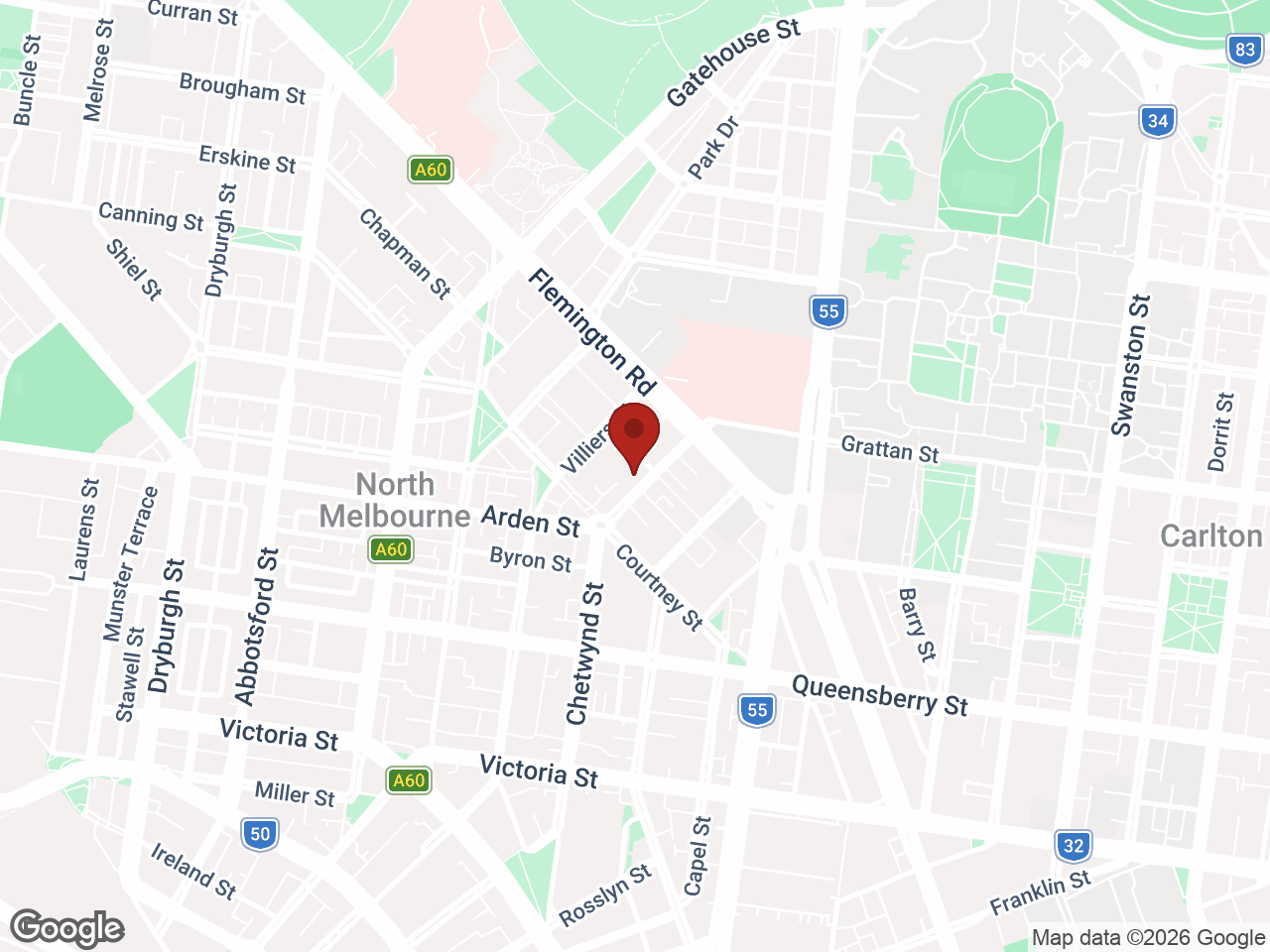 Map showing UniLodge Royal Melbourne, Parkville