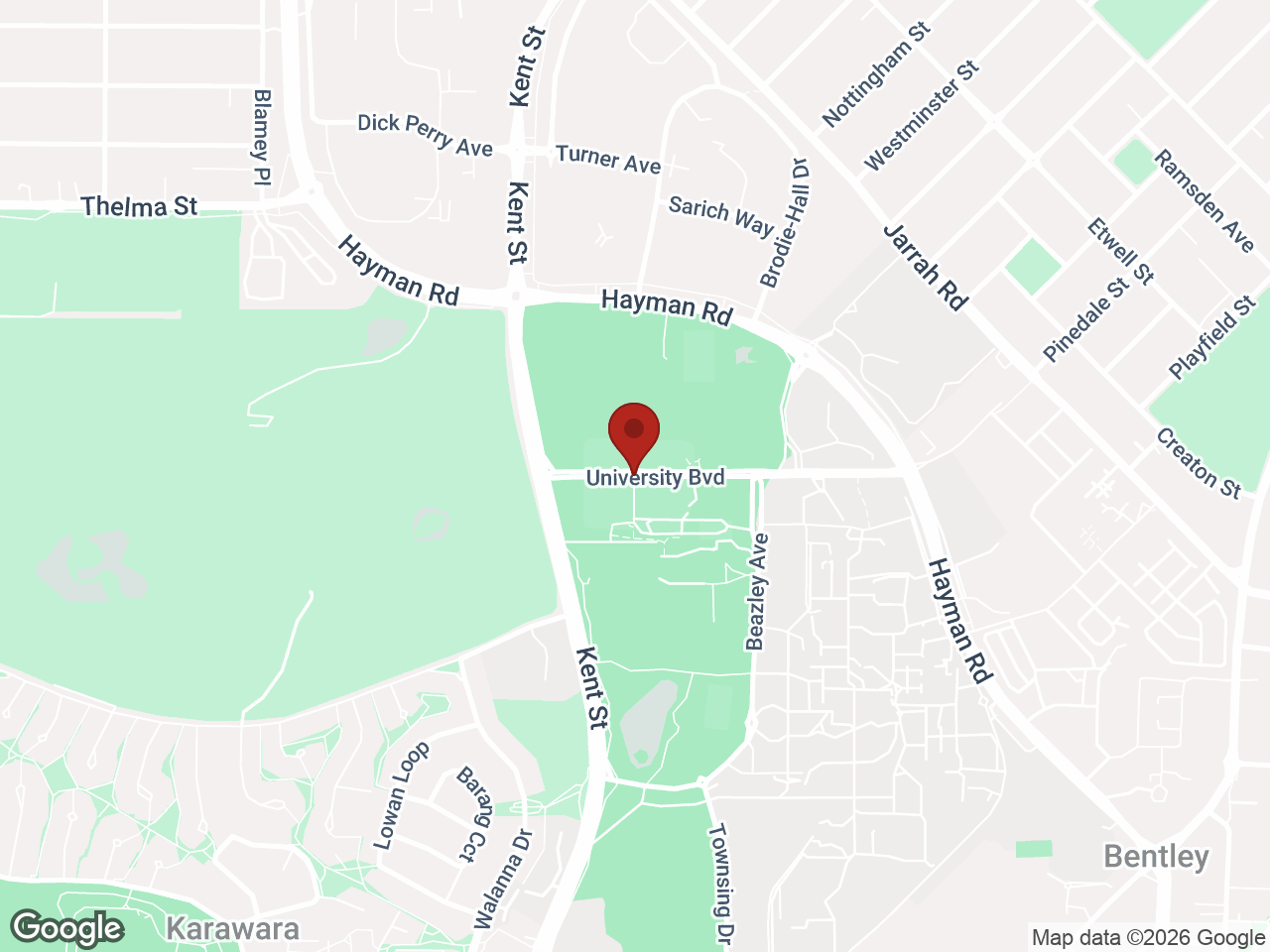 Map showing UniLodge at Curtin - Twin Dolphin Hall, Bentley
