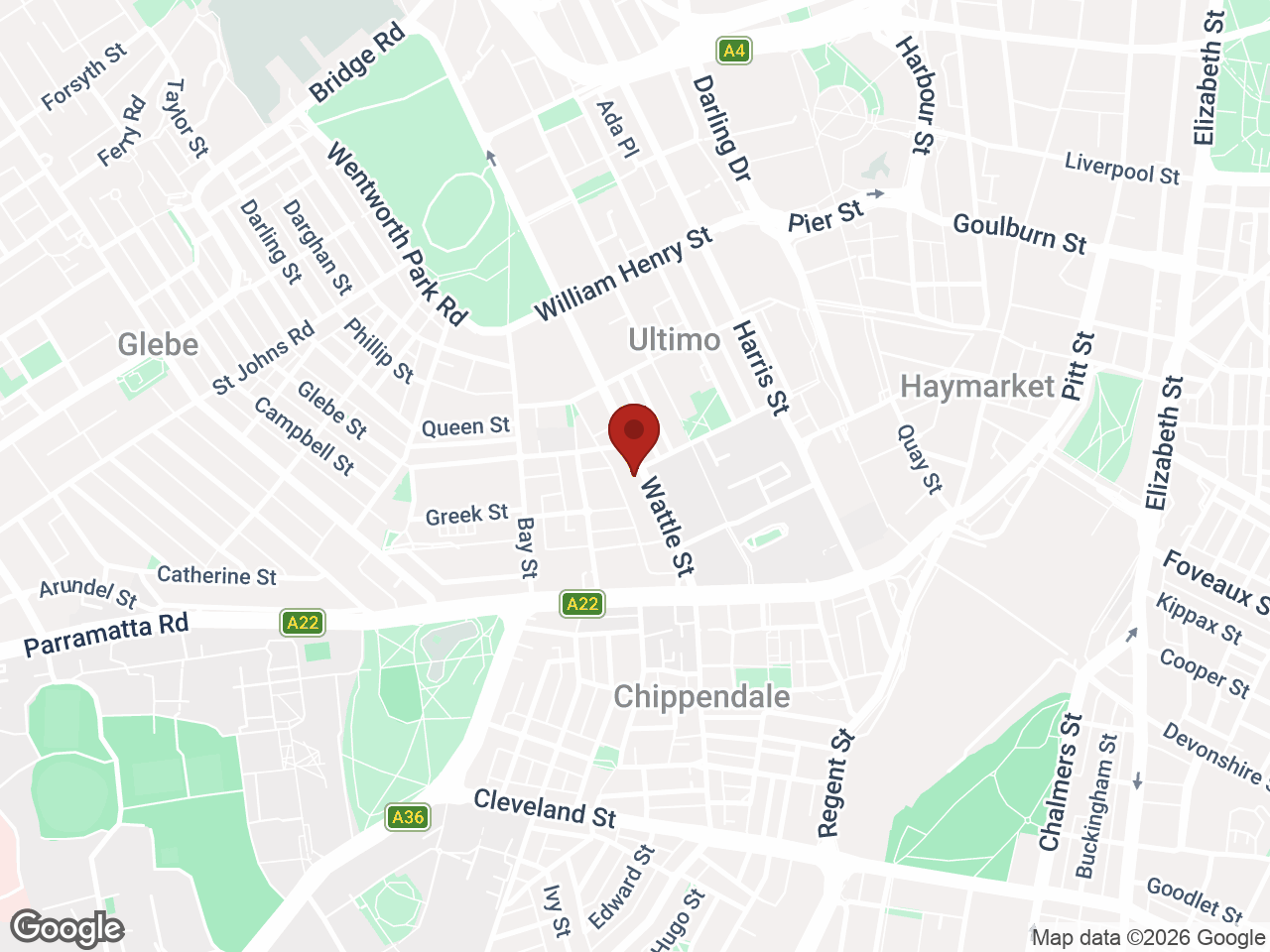 Map showing UniLodge Ultimo, Ultimo